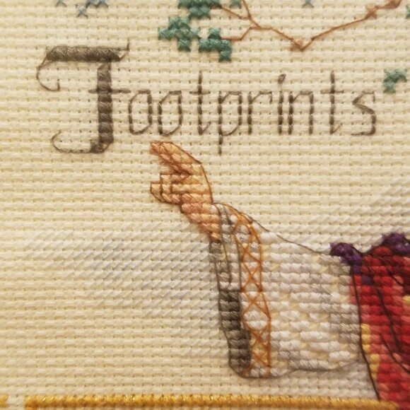 Handmade Framed Wall Art Hanging Cross Stitch Jesus - "Foot prints" - Picture 6 of 7